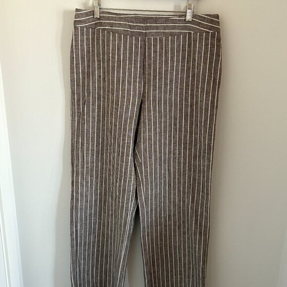 Current Linen Blend Straight Leg Pants Size 12 Taupe Stripe Side Zipper Mid Rise - Picture 1 of 5